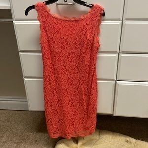 Adrianna papell coral lace dress with zipper detail on the back. Size 8